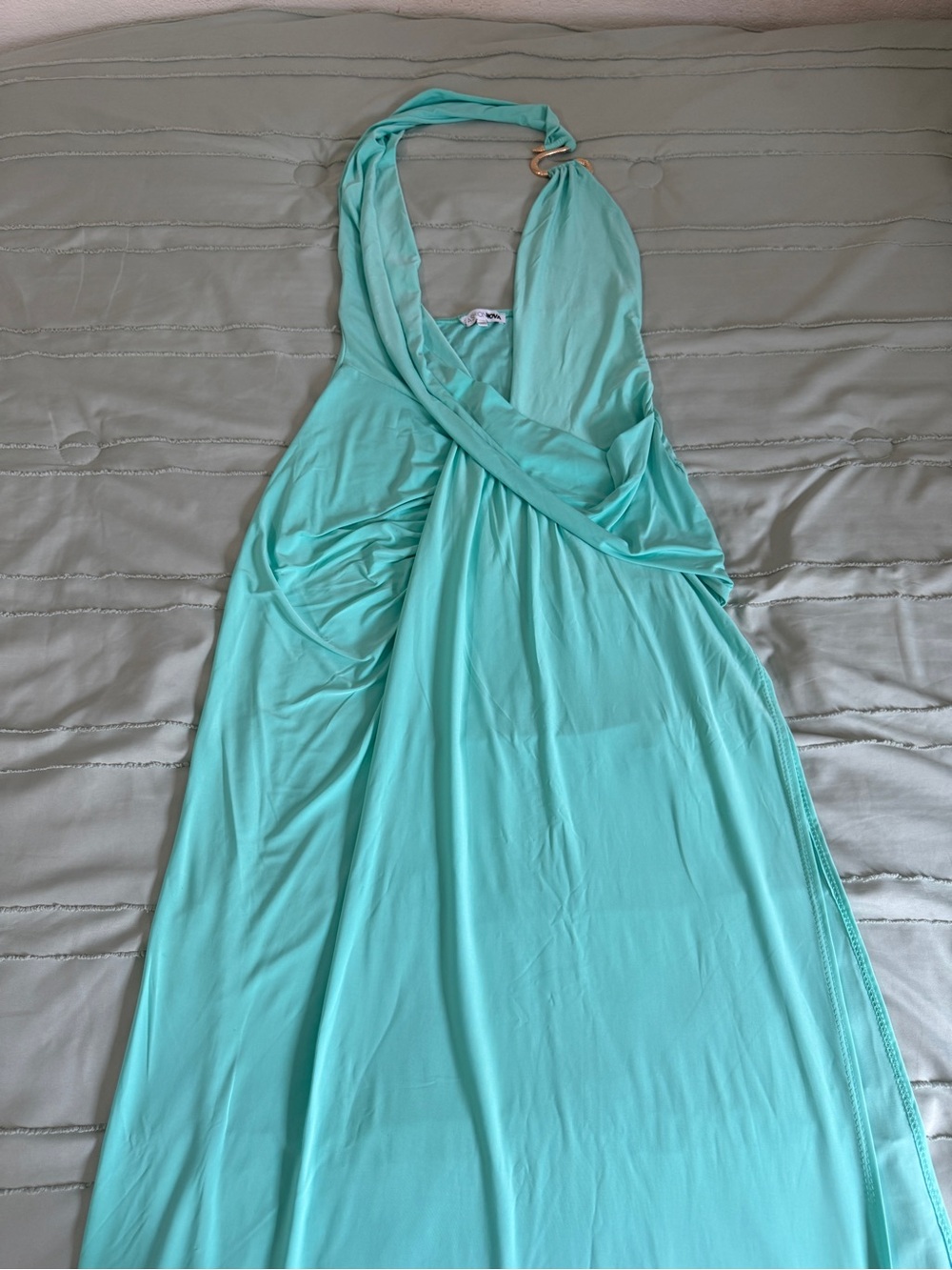 Halter Maxi Dress in Aqua Green with Ring Detail